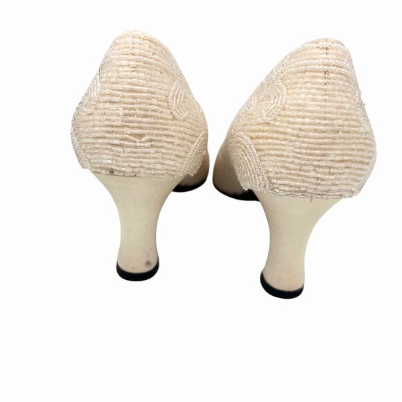 VINTAGE IVORY VALERIE STEVENS BEADED HEELS W/ BOX WEDDING FORMAL 8.5 - Picture 11 of 13
